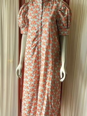 Hyacinth House Tuckernuck Louisa Cotton Maxi Dress Orange Poopies Size Small